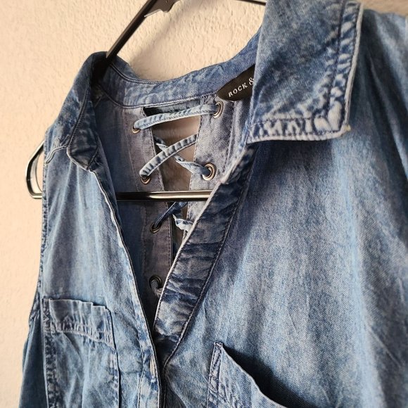 Rock & Republic Sleeveless Denim Blouse Women's Size XS - Picture 3 of 9
